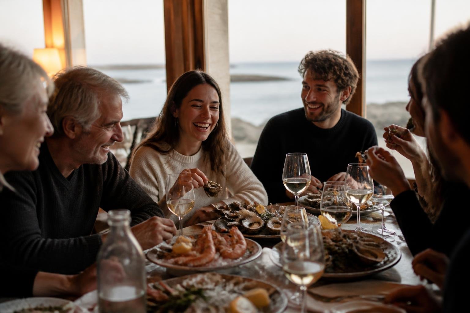 Moment convivial autour d'une table au Phare des Sables